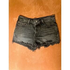 Levis 501 Distressed Black Denim Shorts - Size 28